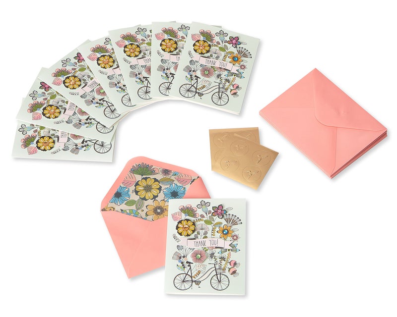 Papyrus Thank You Cards with Envelopes, Flowers & Bike with Glitter (8-Count) - Image 2
